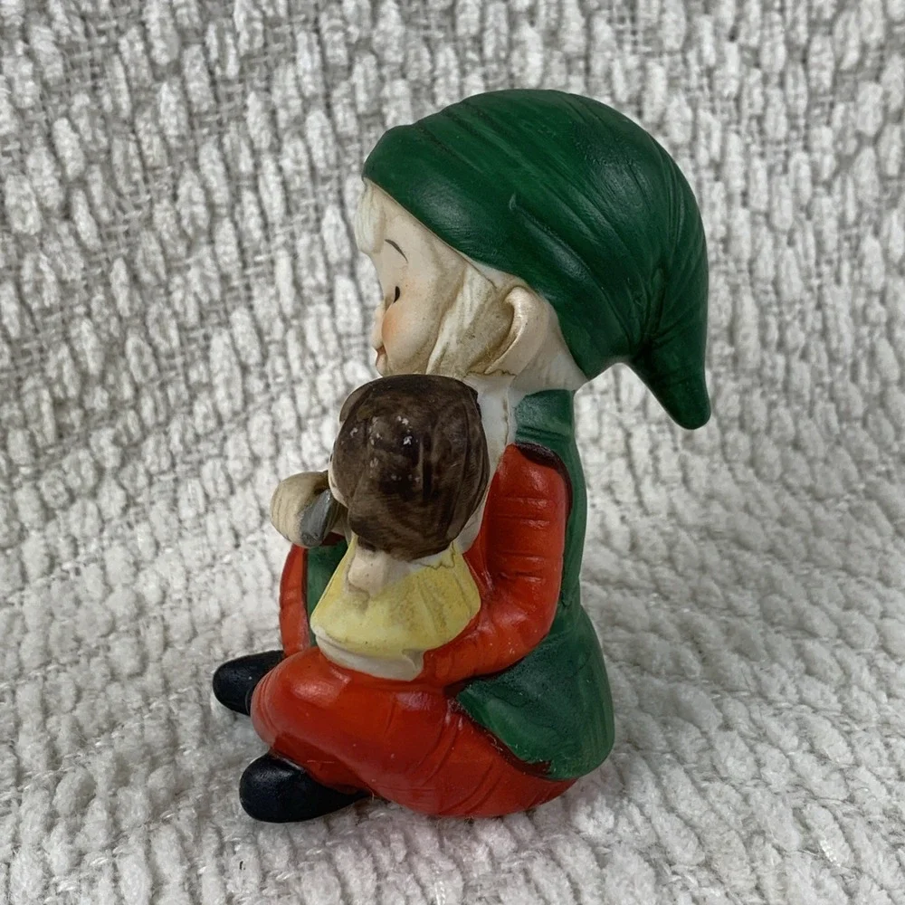 Homco Christmas Figurine 5205 Vintage AKA Murder Elf with Knife Killer Doll Girl
